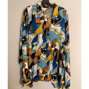 Maurice Emde' Paris Vintage Amazing Abstract 70s Print Shirt Viscose ~ Sz 5 XXL